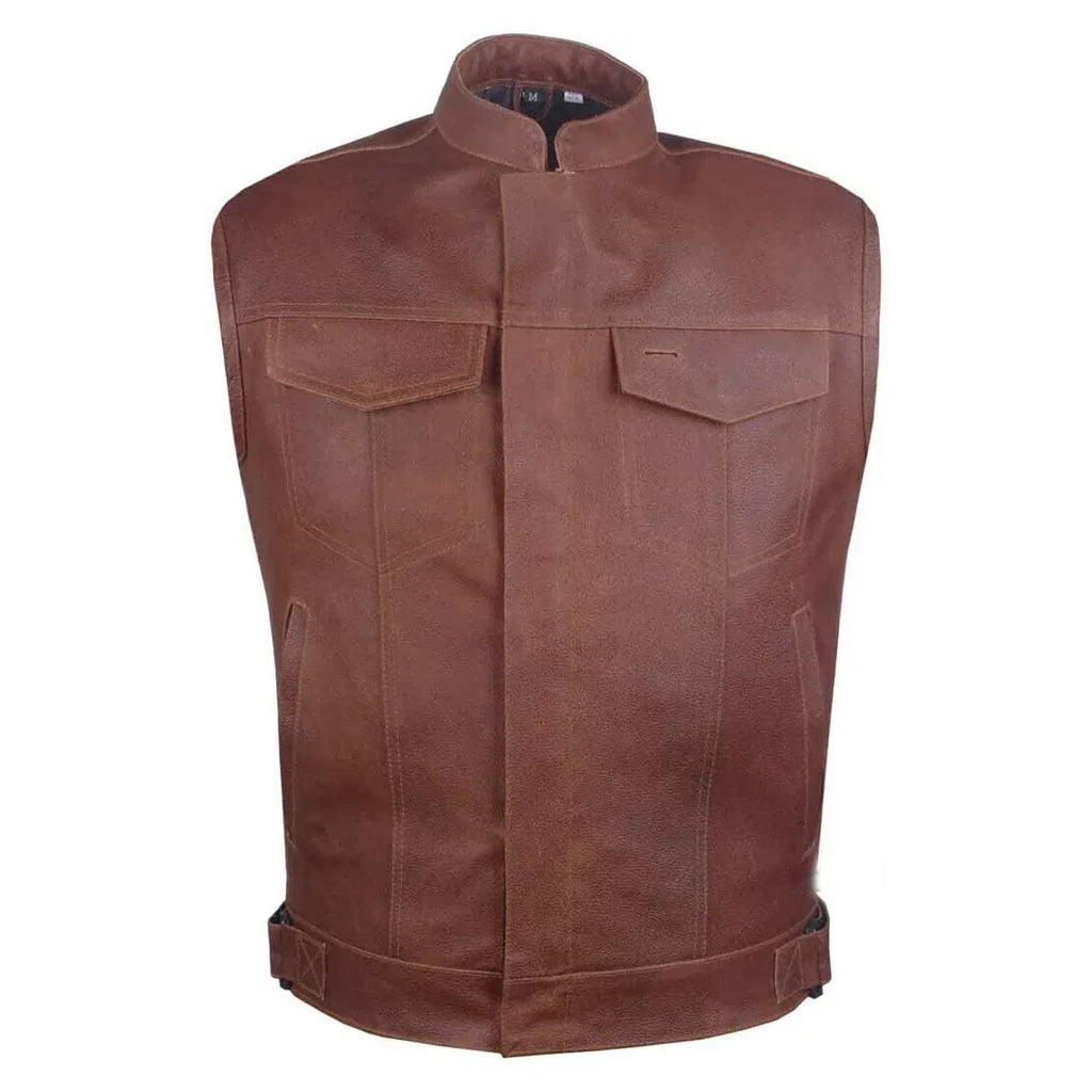 Mens Brown Leather Vest – Leather Waistcoat Men