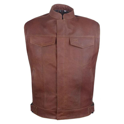 Mens Brown Leather Vest – Leather Waistcoat Men