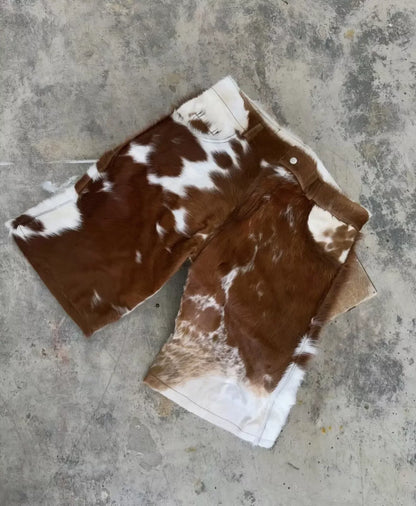 Men Cowhide Shorts Real Cow Fur Hair On Cow Skin
