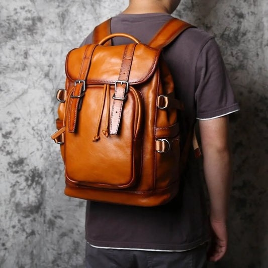 mens leather backpack rucksack travel leather backpack Style 1