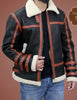 Mens Shearling Leather Jacket with Aviator Straps