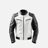 Men's Cafe Racer Leather Jacket with Black and White Design