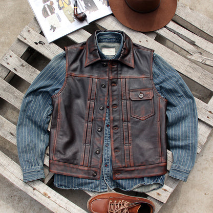 Black vegetable tanned lambskin riding leather vest