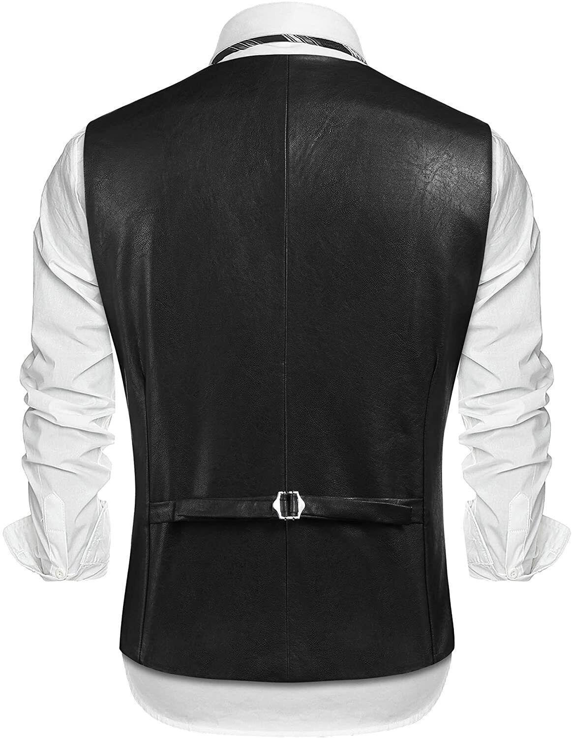 Black leather vest men slim fit mens black vest