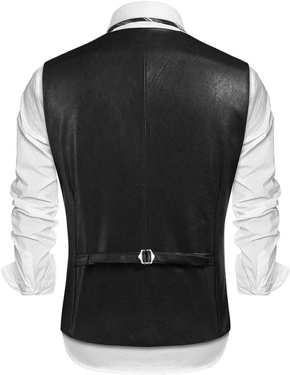 Black leather vest men slim fit mens black vest