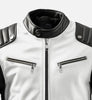 Men's Cafe Racer Leather Jacket with Black and White Design