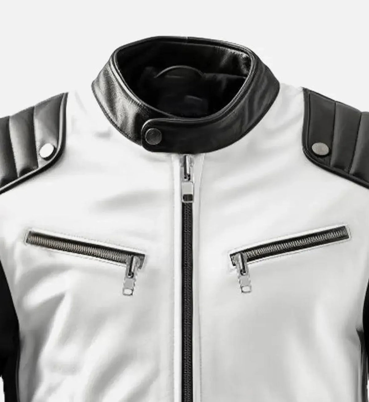 Men's Cafe Racer Leather Jacket with Black and White Design