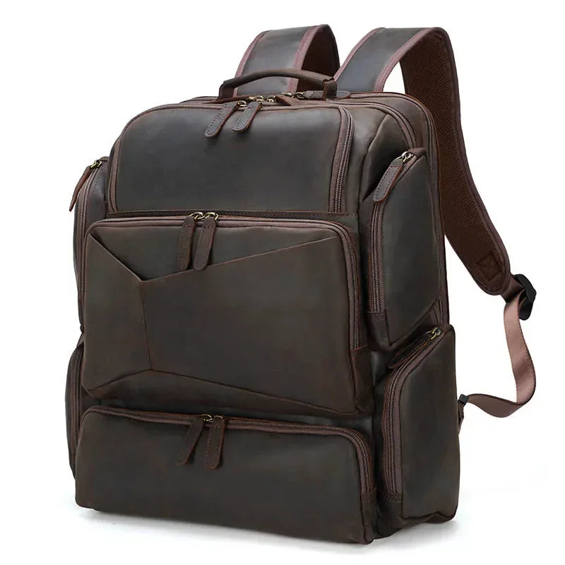 Men's Leather Backpack with 17-Inch Laptop Compartment for Work