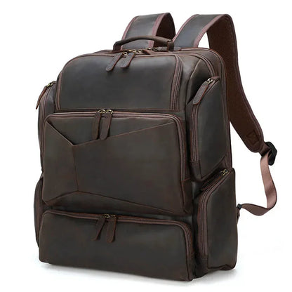 Men's Leather Backpack with 17-Inch Laptop Compartment for Work