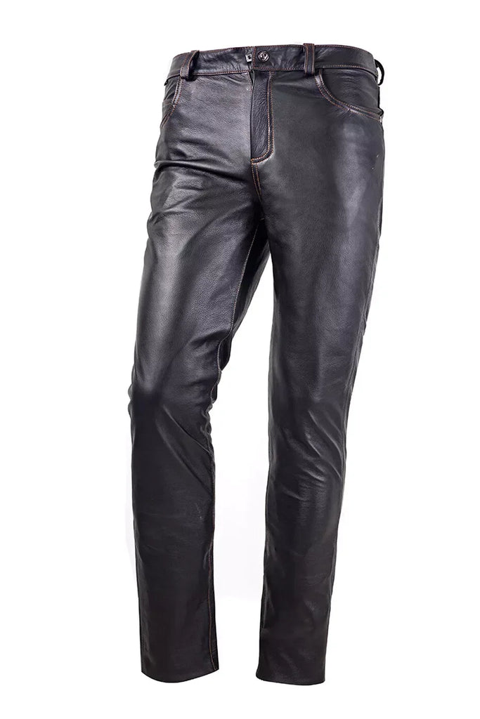 Dark Brown Leather Pants Men Real Leather Trousers