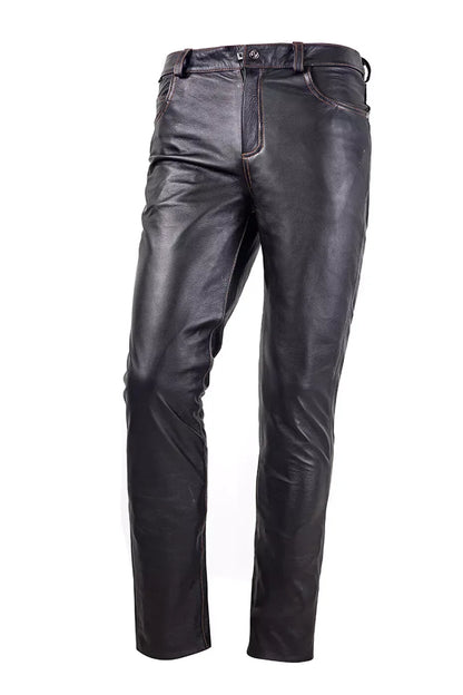 Dark Brown Leather Pants Men Real Leather Trousers