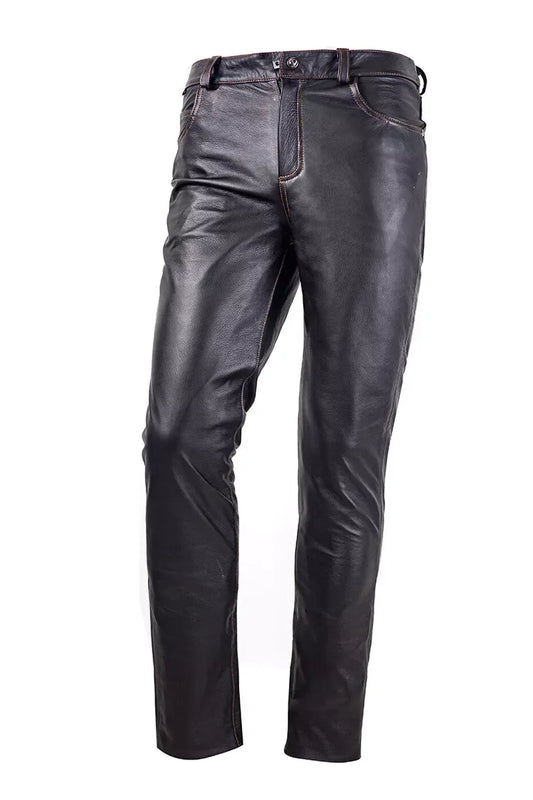 Dark Brown Leather Pants Men Real Leather Trousers