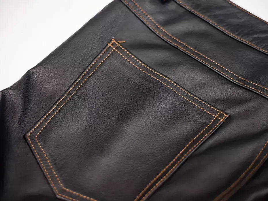 Dark Brown Leather Pants Men Real Leather Trousers