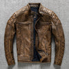 Men's Distressed Leather Biker Jacket in Vintage Brown Cowhide