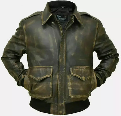 Leather Flight Jacket for Men with Distressed Vintage Bomber Design