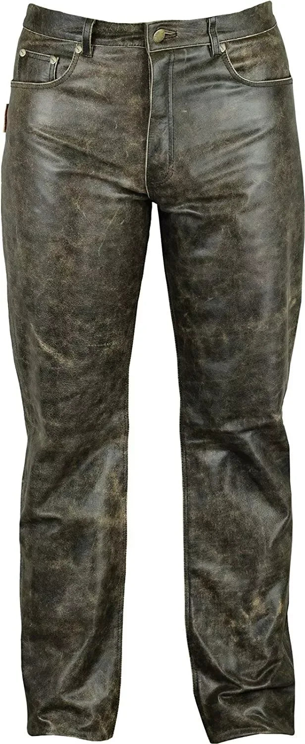Mens Distressed Leather Pants Real Leather Trousers Men