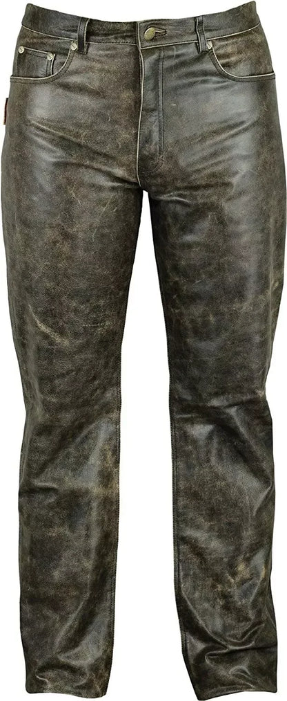 Mens Distressed Leather Pants Real Leather Trousers Men