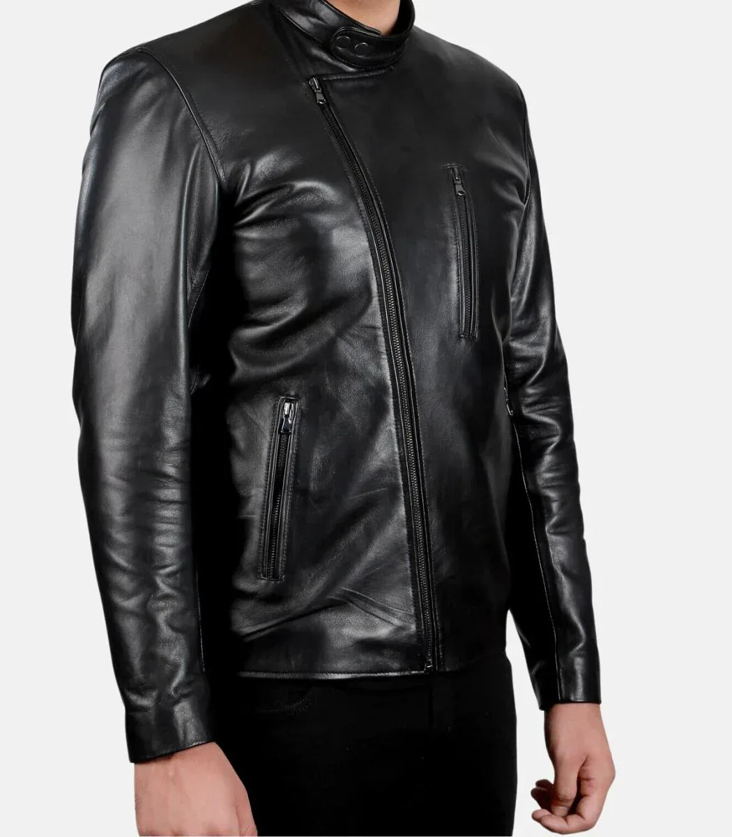 Slim Fit Leather Jacket Mens Black Biker