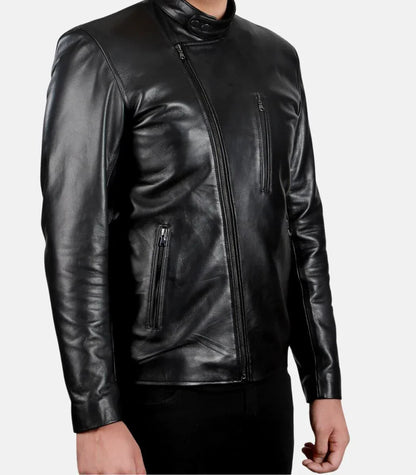 Slim Fit Leather Jacket Mens Black Biker