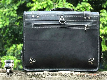 Leather Messenger Backpack Convertible Cowhide Laptop Bag