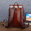 Leather Backpack for Men with Crocodile Pattern and Drawstring Closure