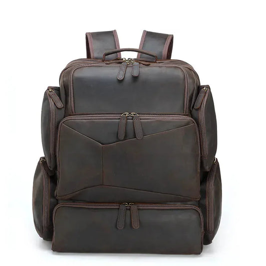 Men's Leather Backpack with 17-Inch Laptop Compartment for Work