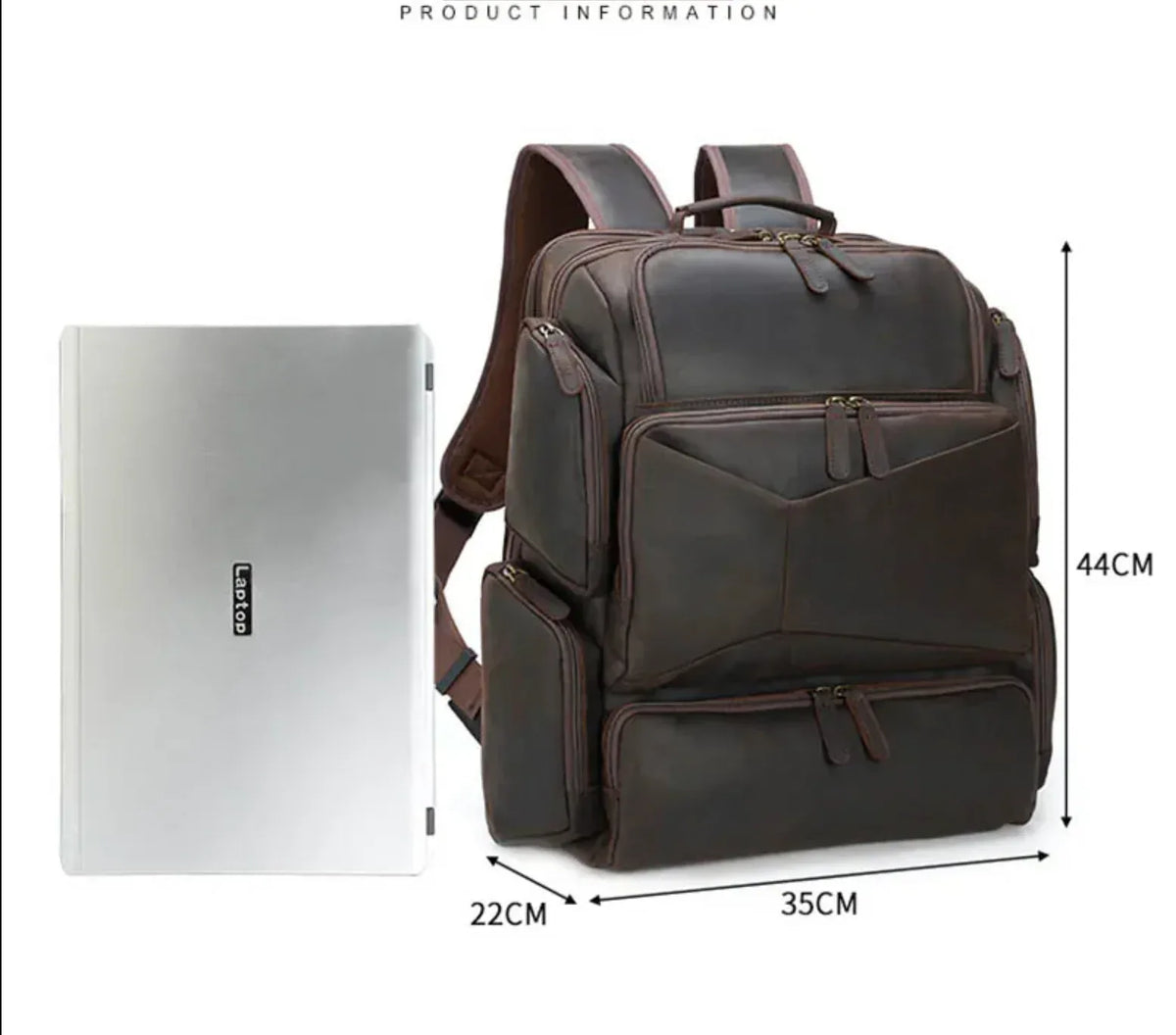 Men's Leather Backpack with 17-Inch Laptop Compartment for Work