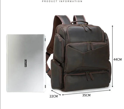 Men's Leather Backpack with 17-Inch Laptop Compartment for Work