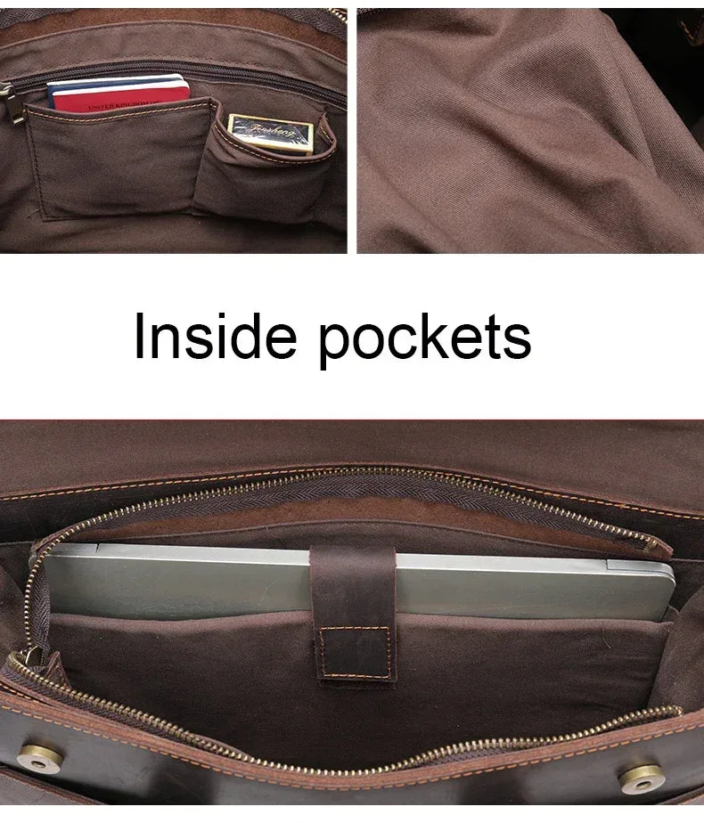 Men’s Leather Briefcase Slim 13.3 Inch Laptop Business Bag