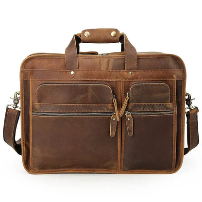 Mens leather briefcase 17 inch laptop bag