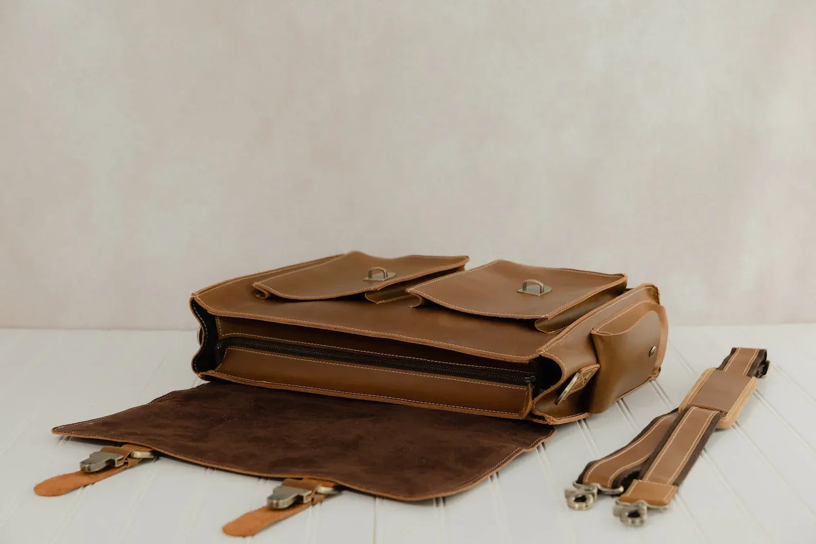 Leather Briefcase Bag Brown Laptop Work Messenger Office Bag
