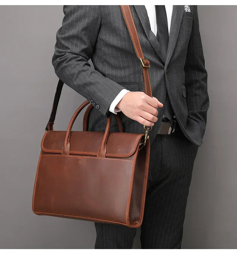 Men’s Leather Briefcase Slim 13.3 Inch Laptop Business Bag