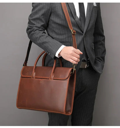Men’s Leather Briefcase Slim 13.3 Inch Laptop Business Bag