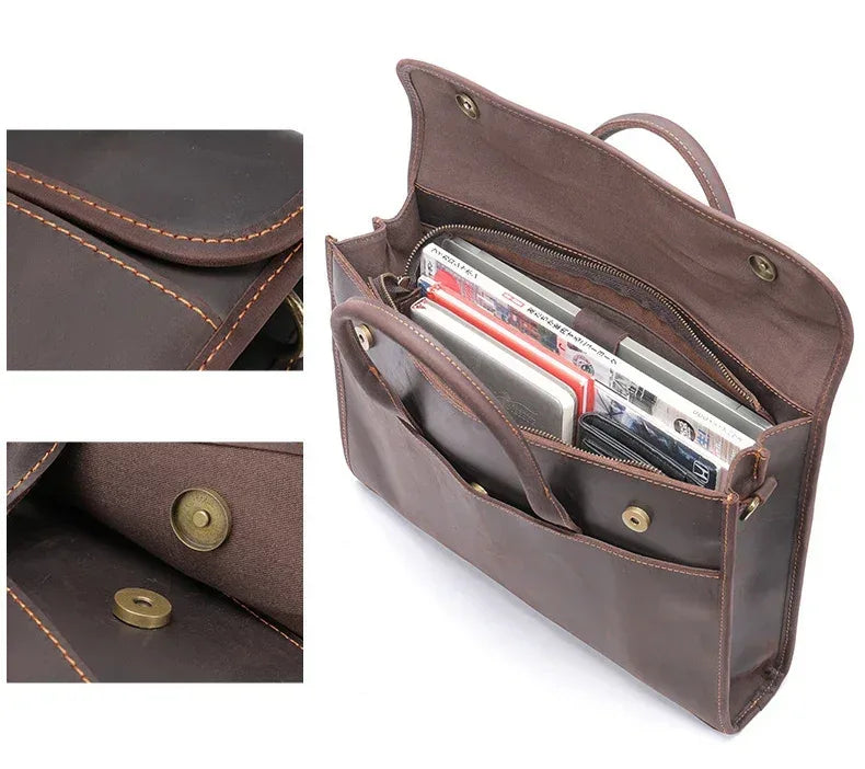Men’s Leather Briefcase Slim 13.3 Inch Laptop Business Bag
