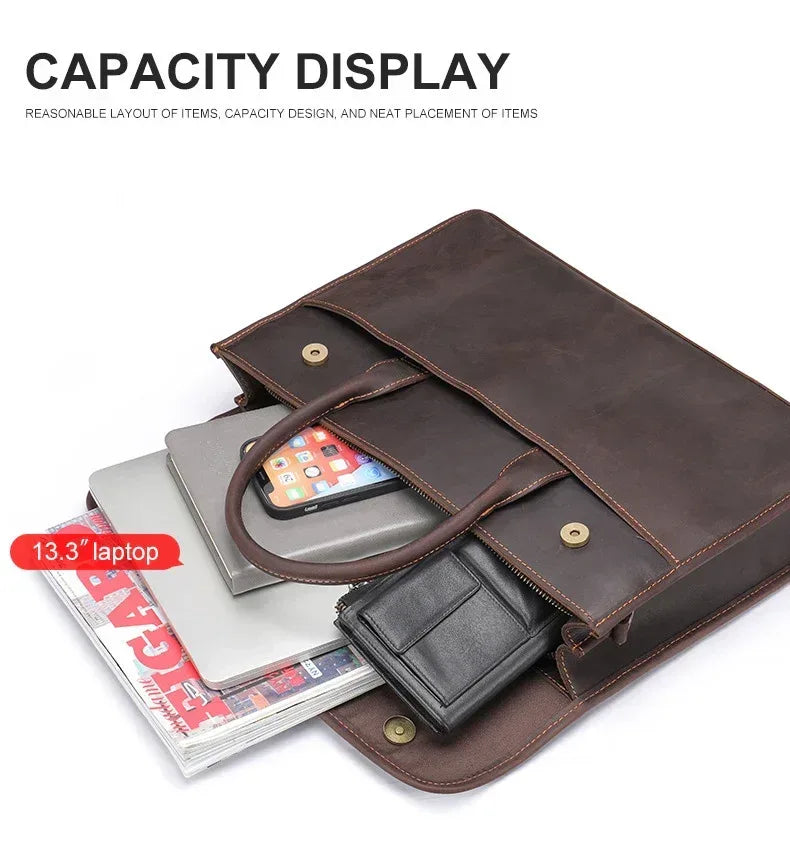 Men’s Leather Briefcase Slim 13.3 Inch Laptop Business Bag