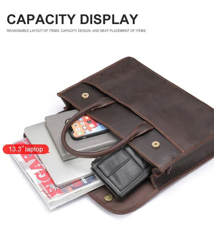 Men’s Leather Briefcase Slim 13.3 Inch Laptop Business Bag