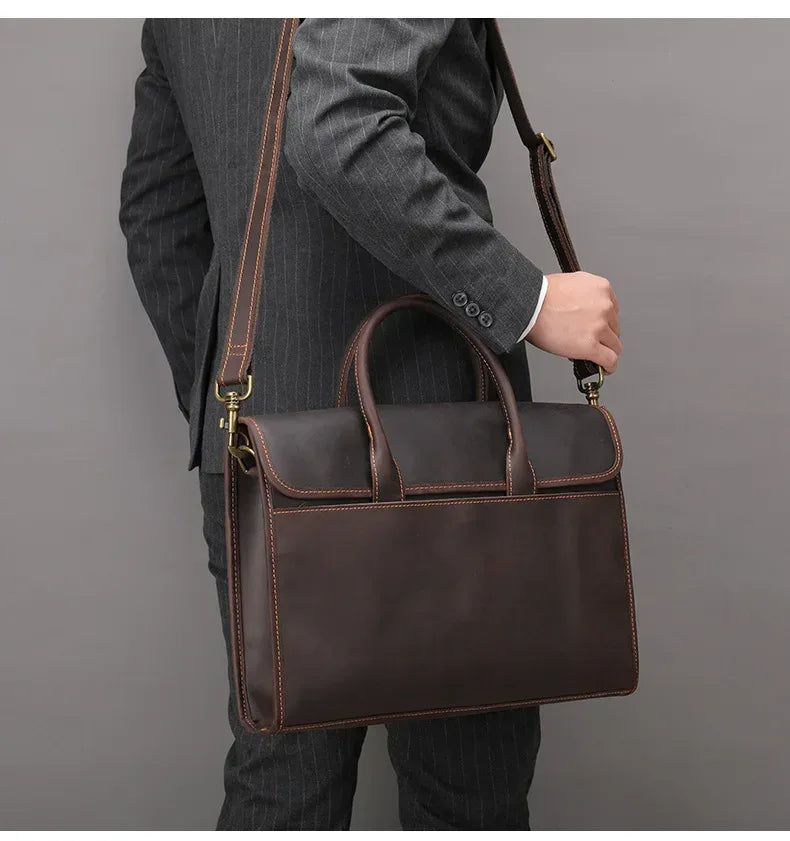 Men’s Leather Briefcase Slim 13.3 Inch Laptop Business Bag