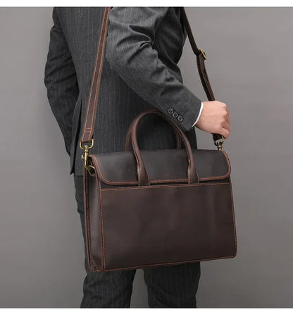Men’s Leather Briefcase Slim 13.3 Inch Laptop Business Bag