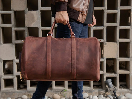 real leather duffle bag mens leather weekender travel bag Pattern 1