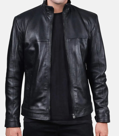 mens leather flight jacket black zip minimal