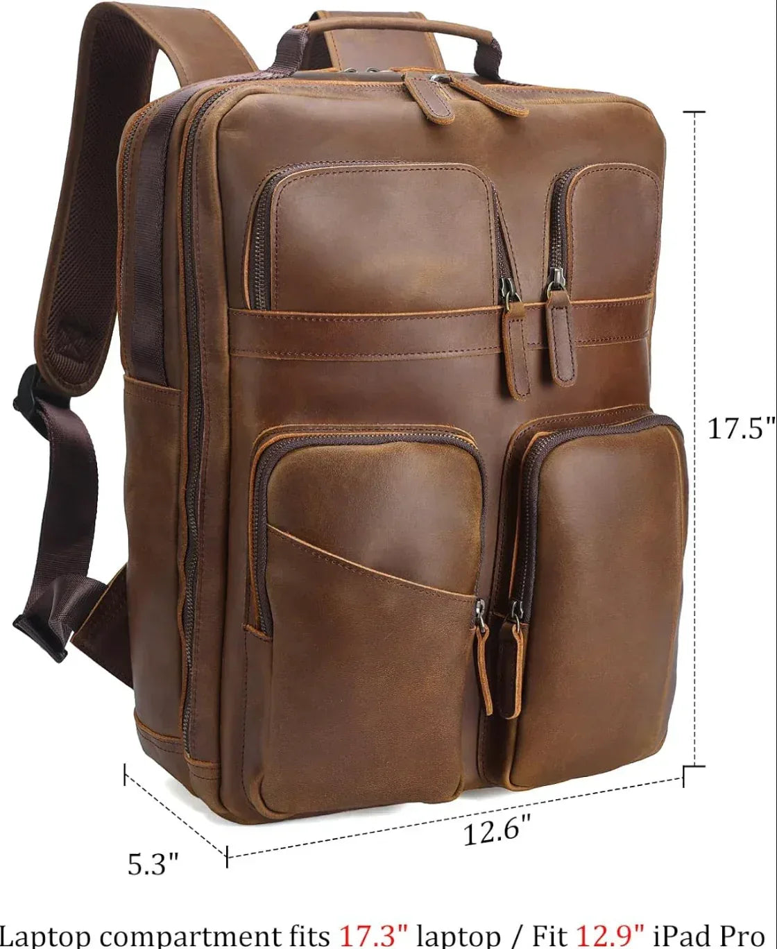 Men's Leather Travel Backpack for Work and 17.3 Inch Laptop