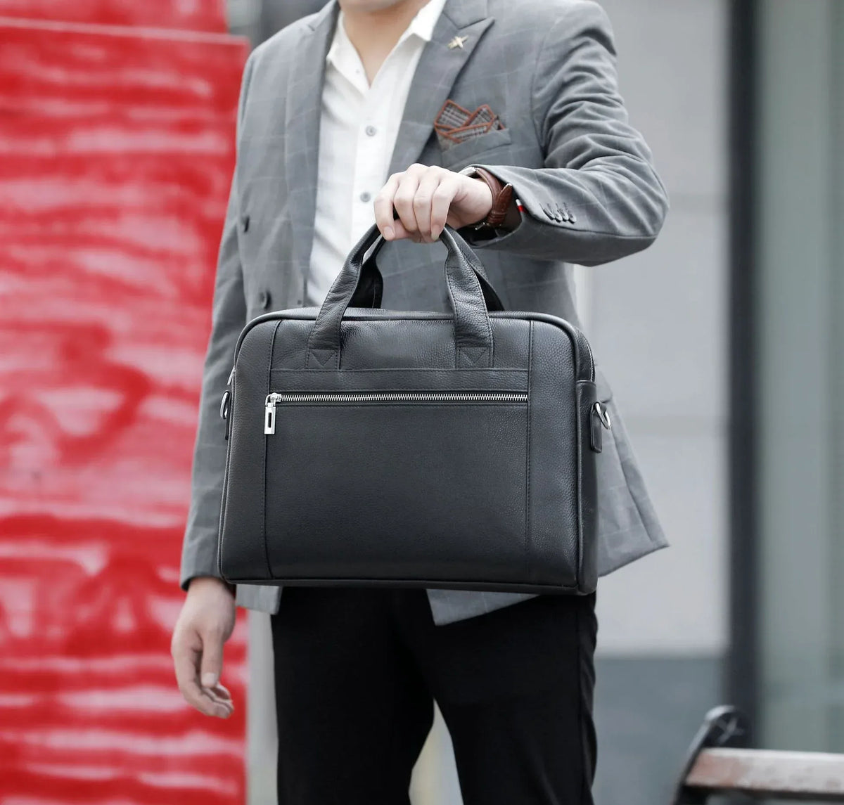 Men's Leather Laptop Bag with Shoulder Strap for Office