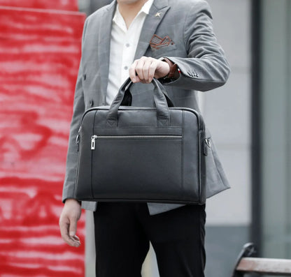 Men's Leather Laptop Bag with Shoulder Strap for Office