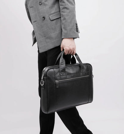 Men's Leather Laptop Bag with Shoulder Strap for Office