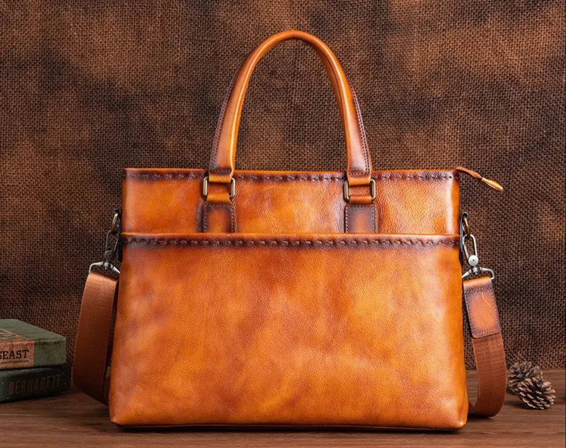 Full Grain Leather Messenger Bag for Men Laptop Office 3