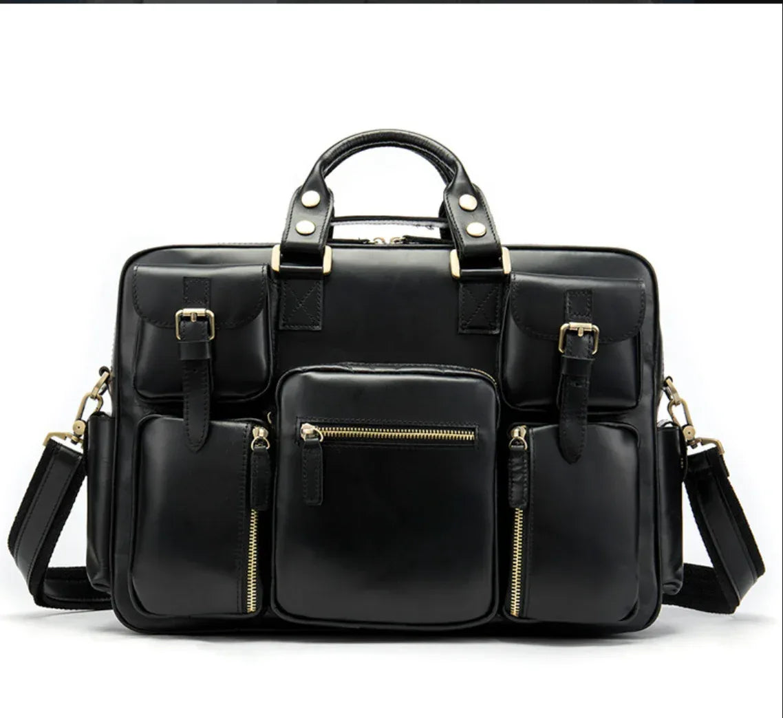 Leather Laptop Messenger Bag for Men with Business Travel Storage