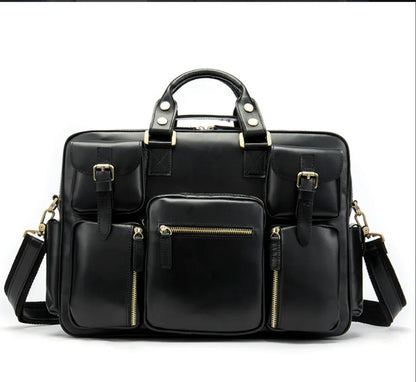 Leather Laptop Messenger Bag for Men with Business Travel Storage