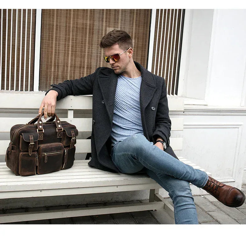 Leather Laptop Messenger Bag for Men with Business Travel Storage