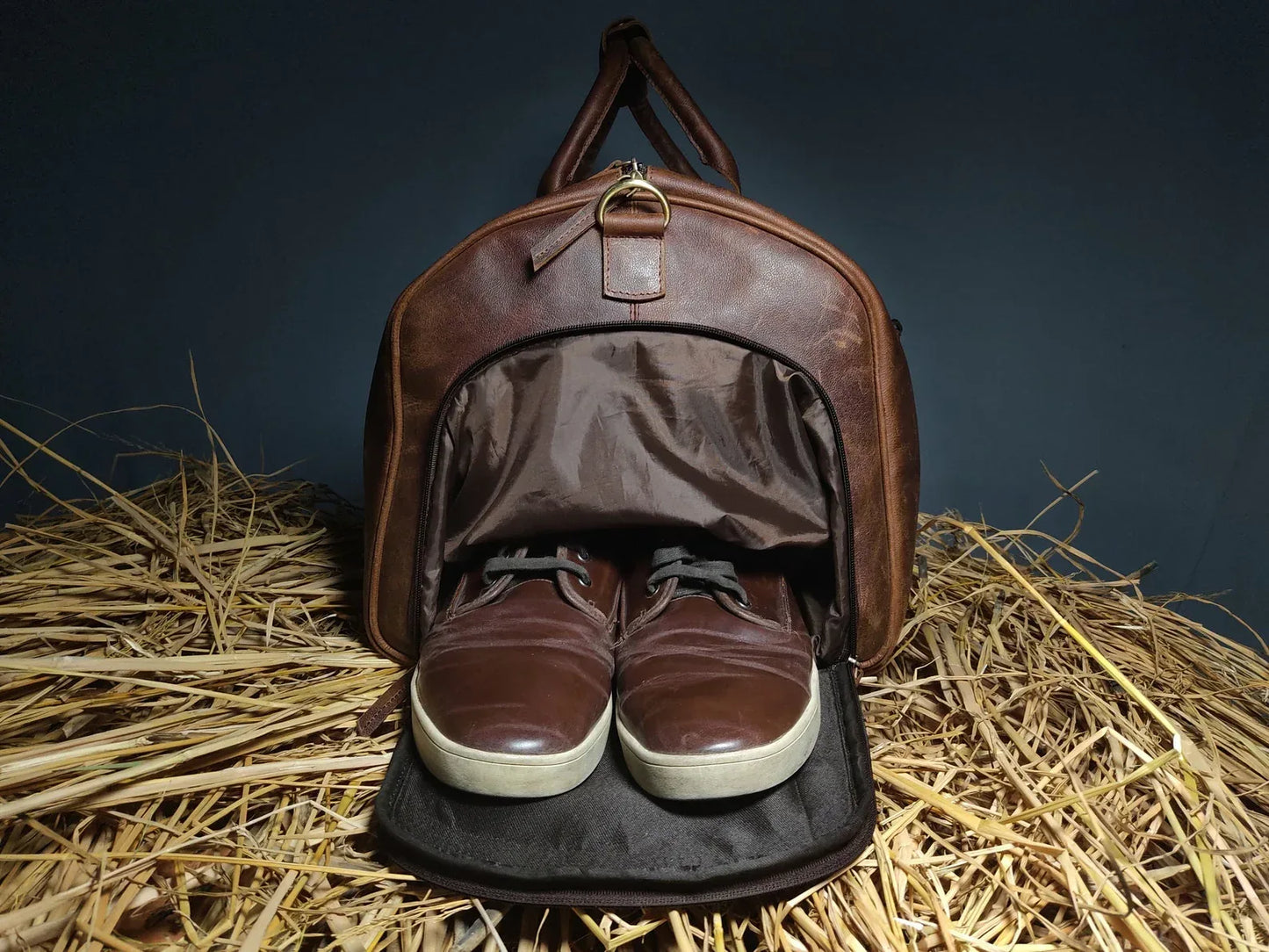 mens leather weekender bag with shoe compartment travel duffle