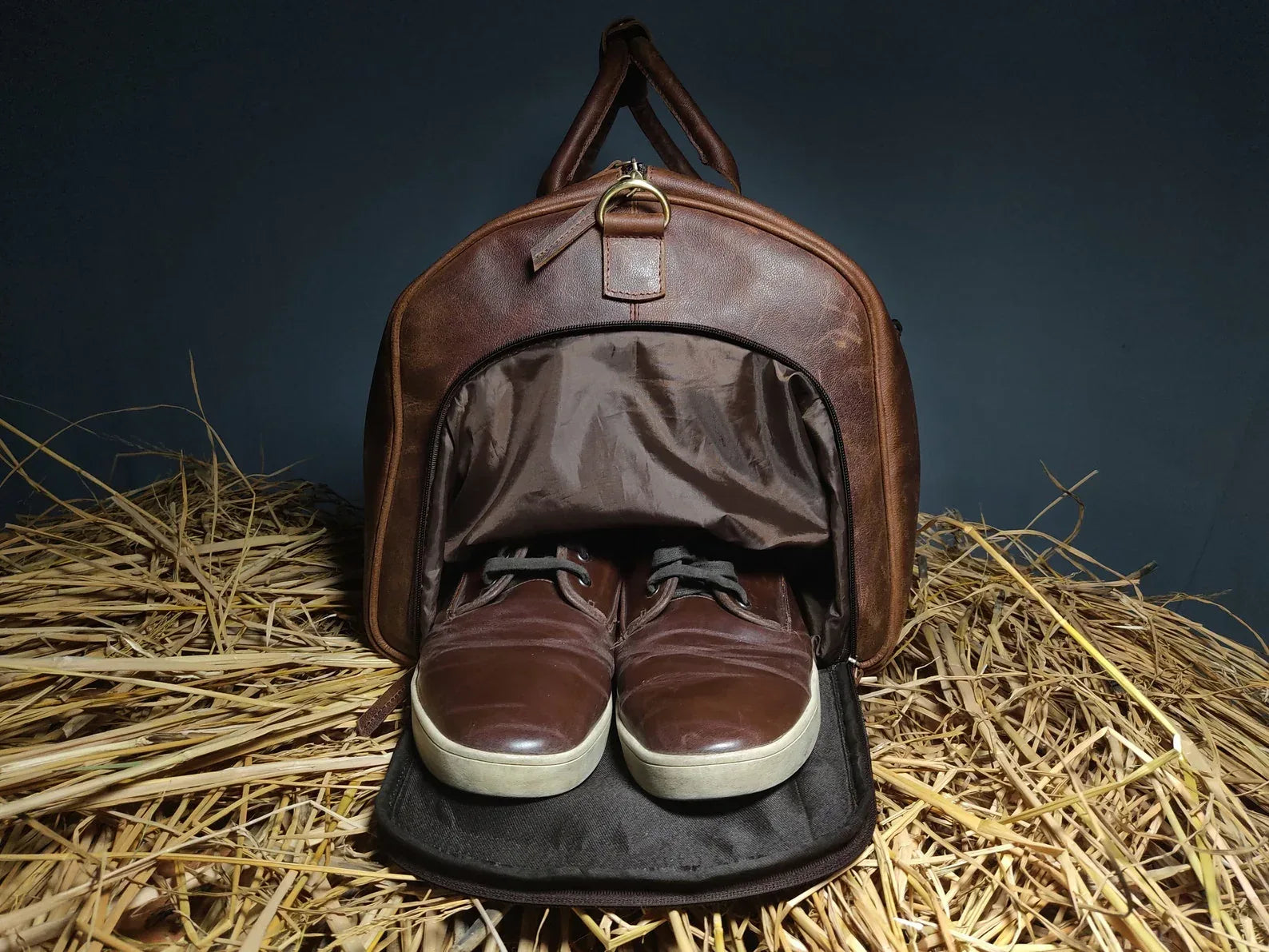 mens leather weekender bag with shoe compartment travel duffle
